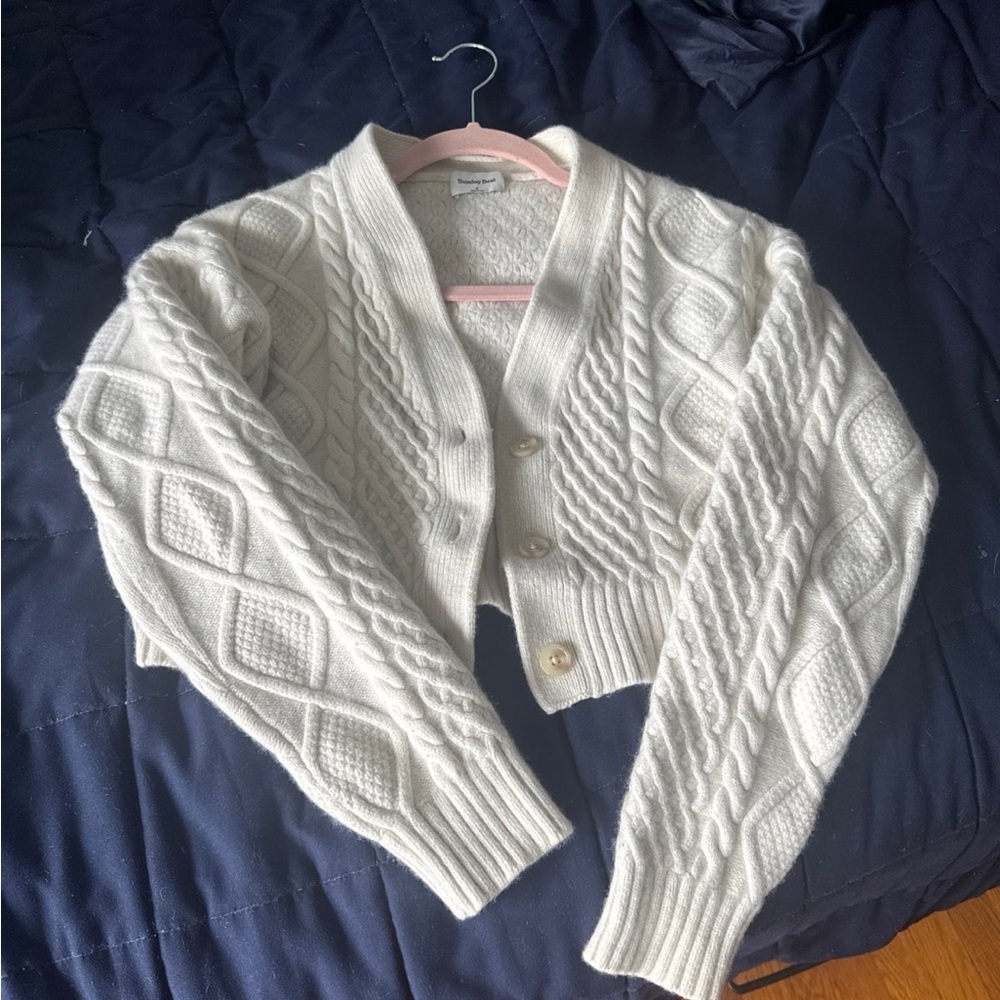 Aritzia Cable Knit White Cardigan Sweater